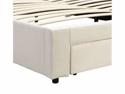 ModernLuxe Cama contenedor acolchada 160x200cm en terciopelo - con cajón y somier - Beige (sin colchón)