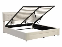 ModernLuxe Cama contenedor acolchada 160x200cm en terciopelo - con cajón y somier - Beige (sin colchón)