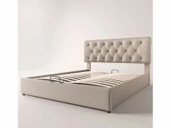 Merax Cama contenedor con caja de almacenamiento - 160 x 200 cm - tela de lino - somier de láminas - color natural