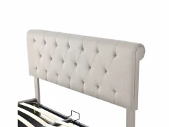Merax Cama contenedor con caja de almacenamiento - 160 x 200 cm - tela de lino - somier de láminas - color natural