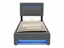 ModernLuxe Cama contenedor de piel sintética de 90x200 cm con LED - con puertos de carga (por cable e inalámbrico) -