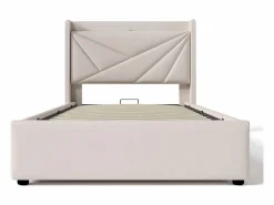 ModernLuxe Cama contenedor de tela de lino 90x200 cm - con puerto USB y somier -