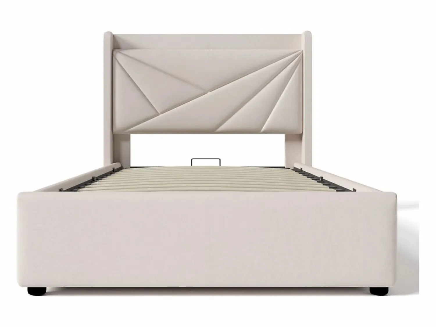 ModernLuxe Cama contenedor de tela de lino 90x200 cm - con puerto USB y somier -