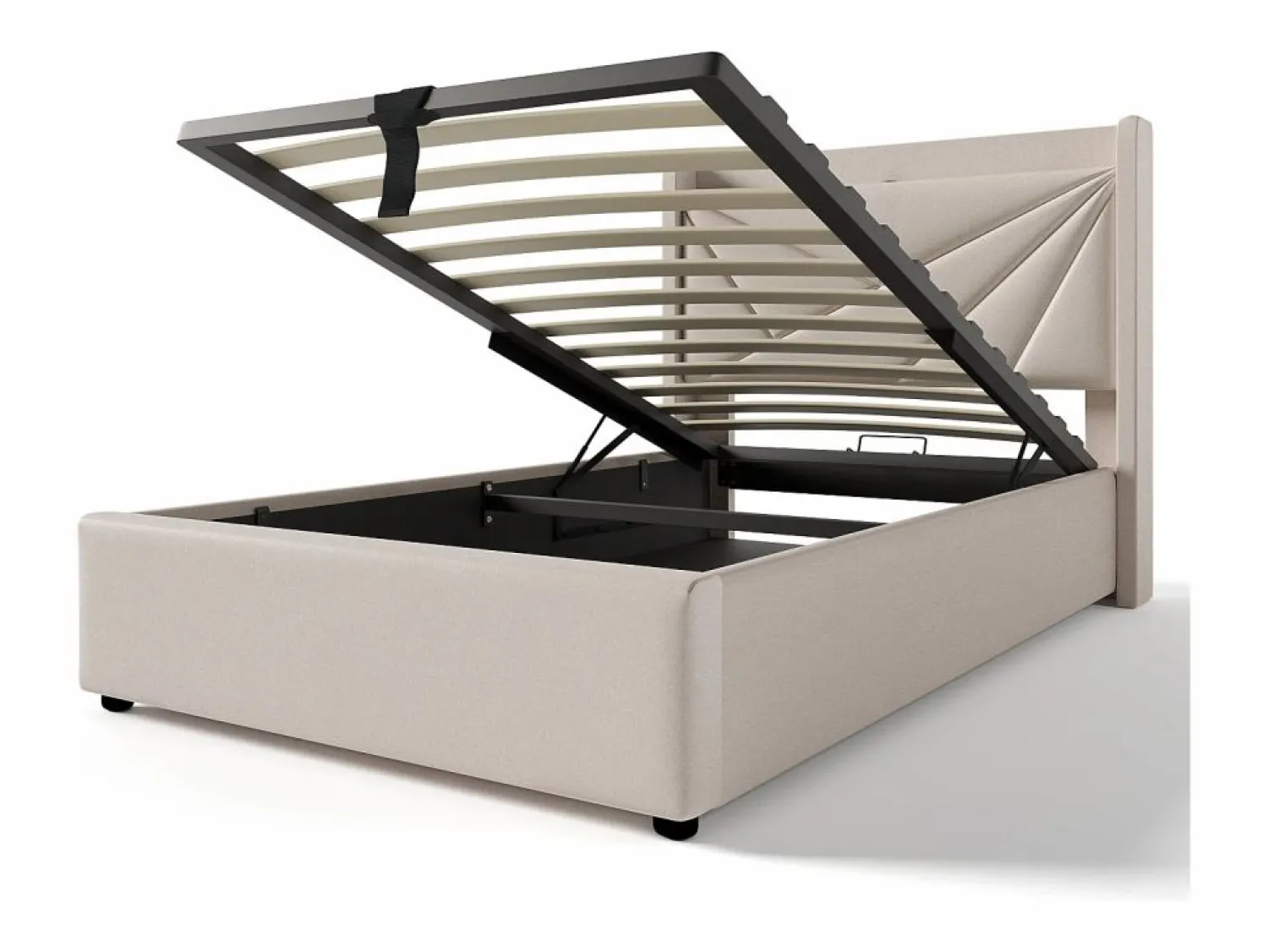 ModernLuxe Cama contenedor de tela de lino 90x200 cm - con puerto USB y somier -