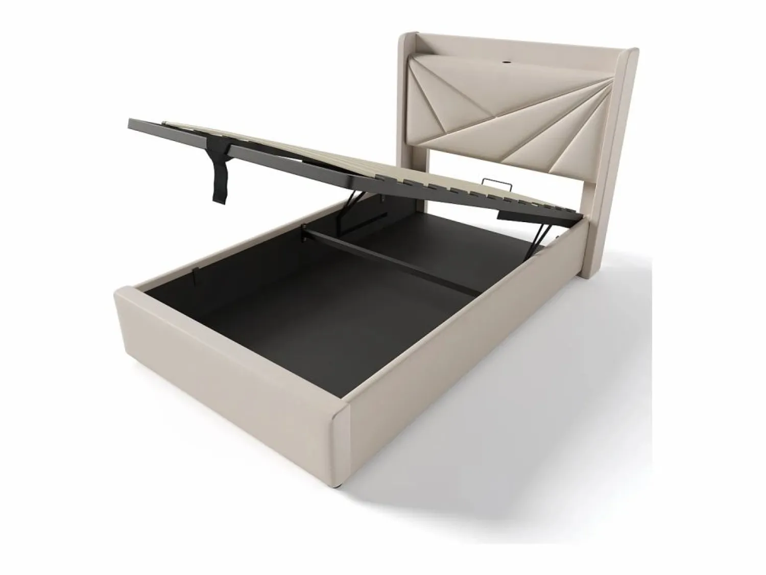 ModernLuxe Cama contenedor de tela de lino 90x200 cm - con puerto USB y somier -