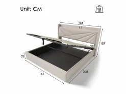 Hot ModernLuxe Cama contenedor de tela de lino 160x200 cm - con puerto USB y somier - Beige