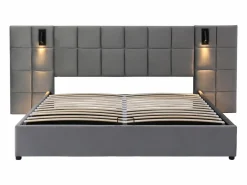 Outlet Cama contenedor de terciopelo - 180x200cm - con LED y puerto de carga - (mesita de noche no incluida) Cama Terciopelo