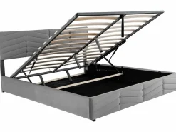 Best Cama contenedor de terciopelo con somier de láminas + cabecero ajustable - 160x200cm - Cama Terciopelo|Cama Con Canapé
