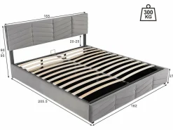 Best Cama contenedor de terciopelo con somier de láminas + cabecero ajustable - 160x200cm - Cama Terciopelo|Cama Con Canapé