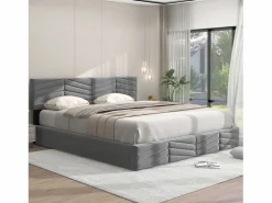 Best Cama contenedor de terciopelo con somier de láminas + cabecero ajustable - 160x200cm - Cama Terciopelo|Cama Con Canapé