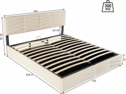 Best Cama contenedor de terciopelo con somier de láminas + cabecero ajustable - 160x200cm - Cama Terciopelo