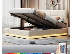Clearance Cama contenedor tapizada 180x200 cm con iluminación LED - en símil piel - Cama Con Canapé