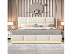 Clearance Cama contenedor tapizada 180x200 cm con iluminación LED - en símil piel - Cama Con Canapé