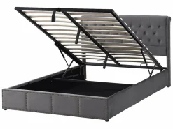 Outlet Cama contenedor tapizada en terciopelo - decorada con remaches - con somier de láminas - 180x200cm - Cama Terciopelo