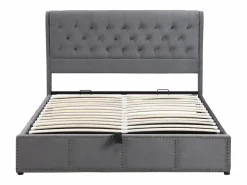 ModernLuxe Cama contenedor tapizada en terciopelo - decorada con remaches - con somier de láminas - 140x190cm -