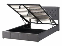 ModernLuxe Cama contenedor tapizada en terciopelo - decorada con remaches - con somier de láminas - 140x190cm -