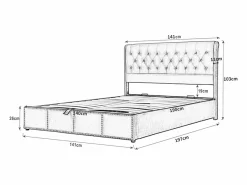 ModernLuxe Cama contenedor tapizada en terciopelo - decorada con remaches - con somier de láminas - 140x190cm -