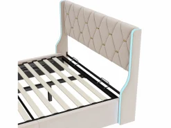 Cama de 140 x 190 cm - cama doble con somier - almacenaje - resorte de gas y tiras LED a cada lado del cabecero - terciopelo -