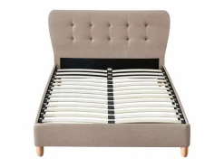 Vente-unique Cama de 160 x 200 cm con cabecero capitoné tela beige + colchón - ELIDE Crema