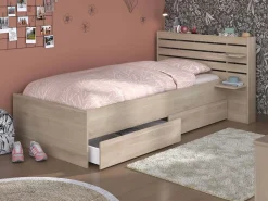 New Cama de 90 x 200 cm con canapé color natural + somier - TENALIA Cama Infantil