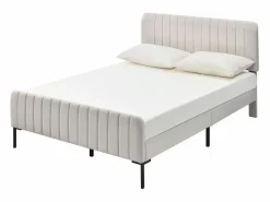 ModernLuxe Cama de adulto tapizada en tejido de lino - 160x200 cm - con cabecero regulable y somier de láminas -