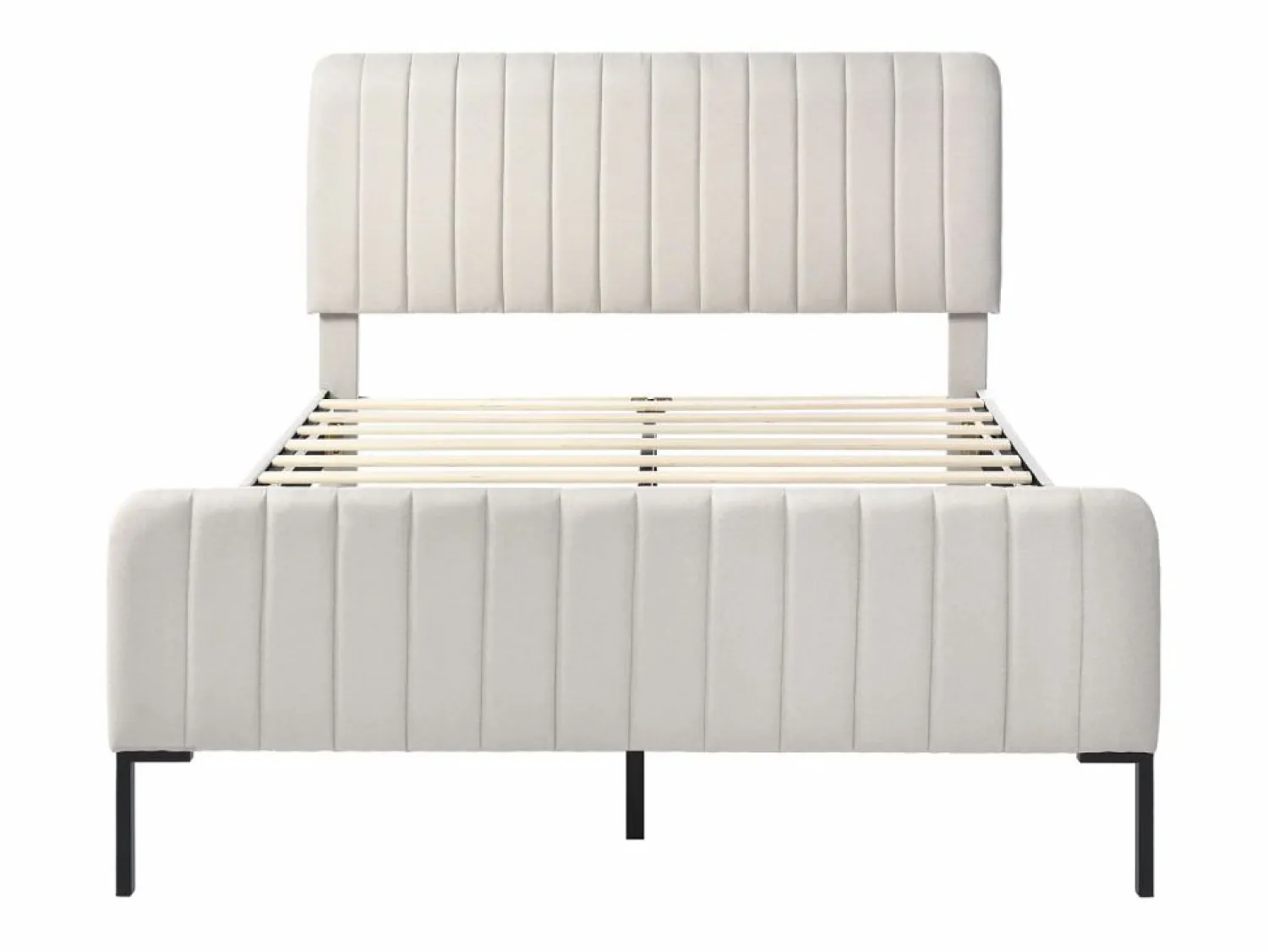 ModernLuxe Cama de adulto tapizada en tejido de lino - 160x200 cm - con cabecero regulable y somier de láminas -