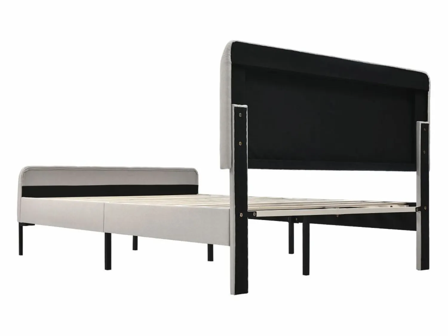 ModernLuxe Cama de adulto tapizada en tejido de lino - 160x200 cm - con cabecero regulable y somier de láminas -