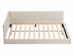 New Hauss Spole Cama de adulto 140x200 cm tipo sofá cama con 2 grandes reposabrazos, somier incluido, tapizada en terciopelo , sin colchón Beige