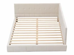 New Hauss Spole Cama de adulto 140x200 cm tipo sofá cama con 2 grandes reposabrazos, somier incluido, tapizada en terciopelo , sin colchón Beige