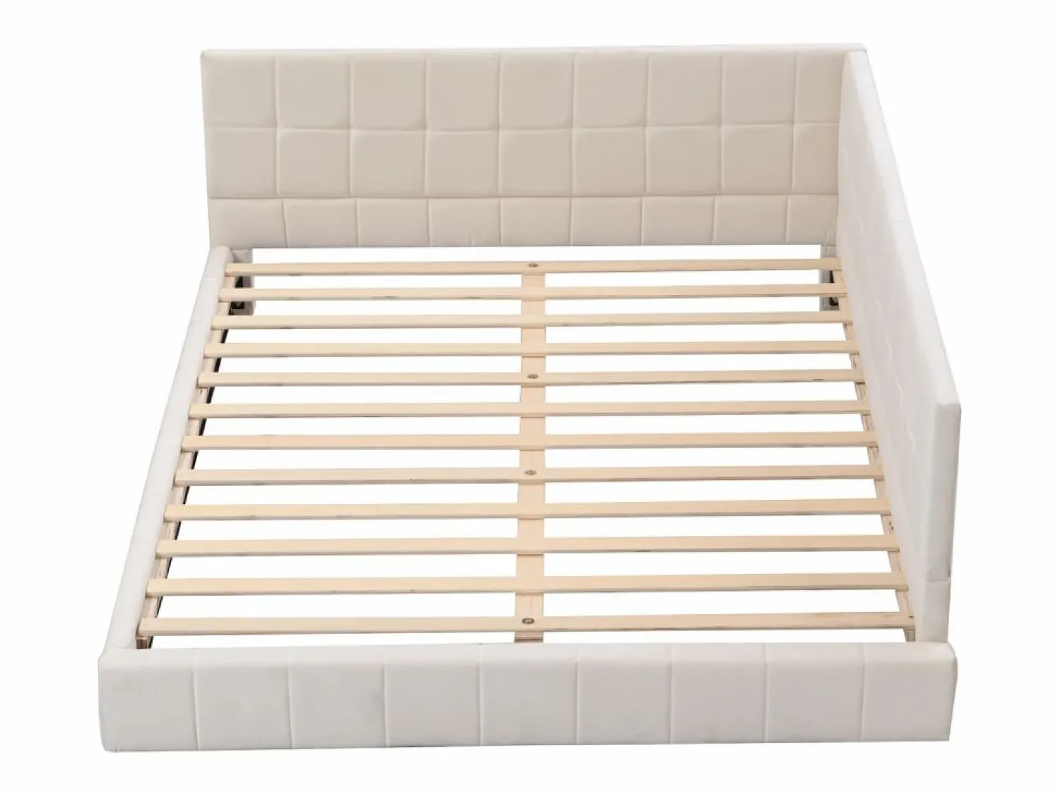 New Hauss Spole Cama de adulto 140x200 cm tipo sofá cama con 2 grandes reposabrazos, somier incluido, tapizada en terciopelo , sin colchón Beige