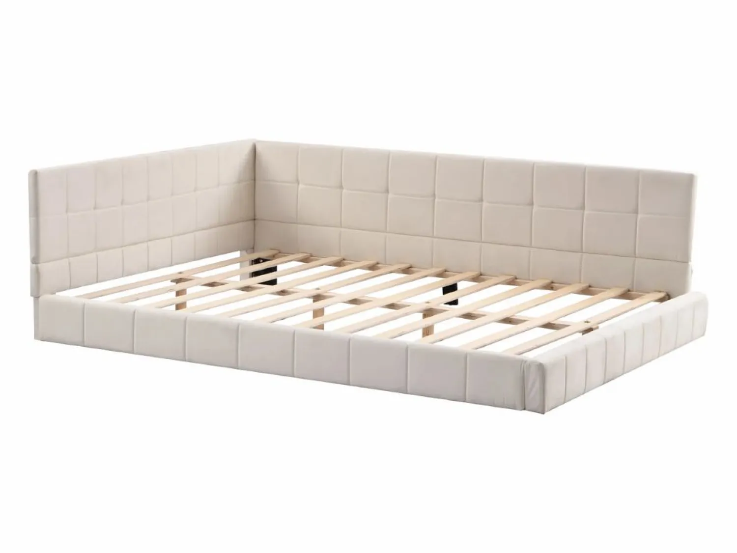 New Hauss Spole Cama de adulto 140x200 cm tipo sofá cama con 2 grandes reposabrazos, somier incluido, tapizada en terciopelo , sin colchón Beige