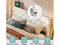 Clearance Cama de aire de 140 cm x 190 cm con almacenaje, lámpara de noche y toma de corriente, terciopelo Beige