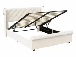 Clearance Cama de aire de 140 cm x 190 cm con almacenaje, lámpara de noche y toma de corriente, terciopelo Beige
