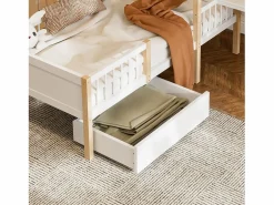 DripeX Cama de cabina 90 x 200 cm con escritorio y estante en forma de L - Cajón con ruedas - Madera sólida y MDF - White