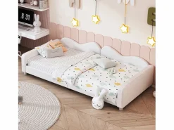 Sale Merax Cama de día tapizada - 90 x 200 cm - 2 cajones - tejido afelpado - somier de láminas - para niños o bebés - Blanco