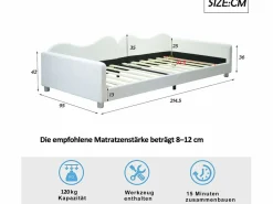 Sale Merax Cama de día tapizada - 90 x 200 cm - 2 cajones - tejido afelpado - somier de láminas - para niños o bebés - Blanco