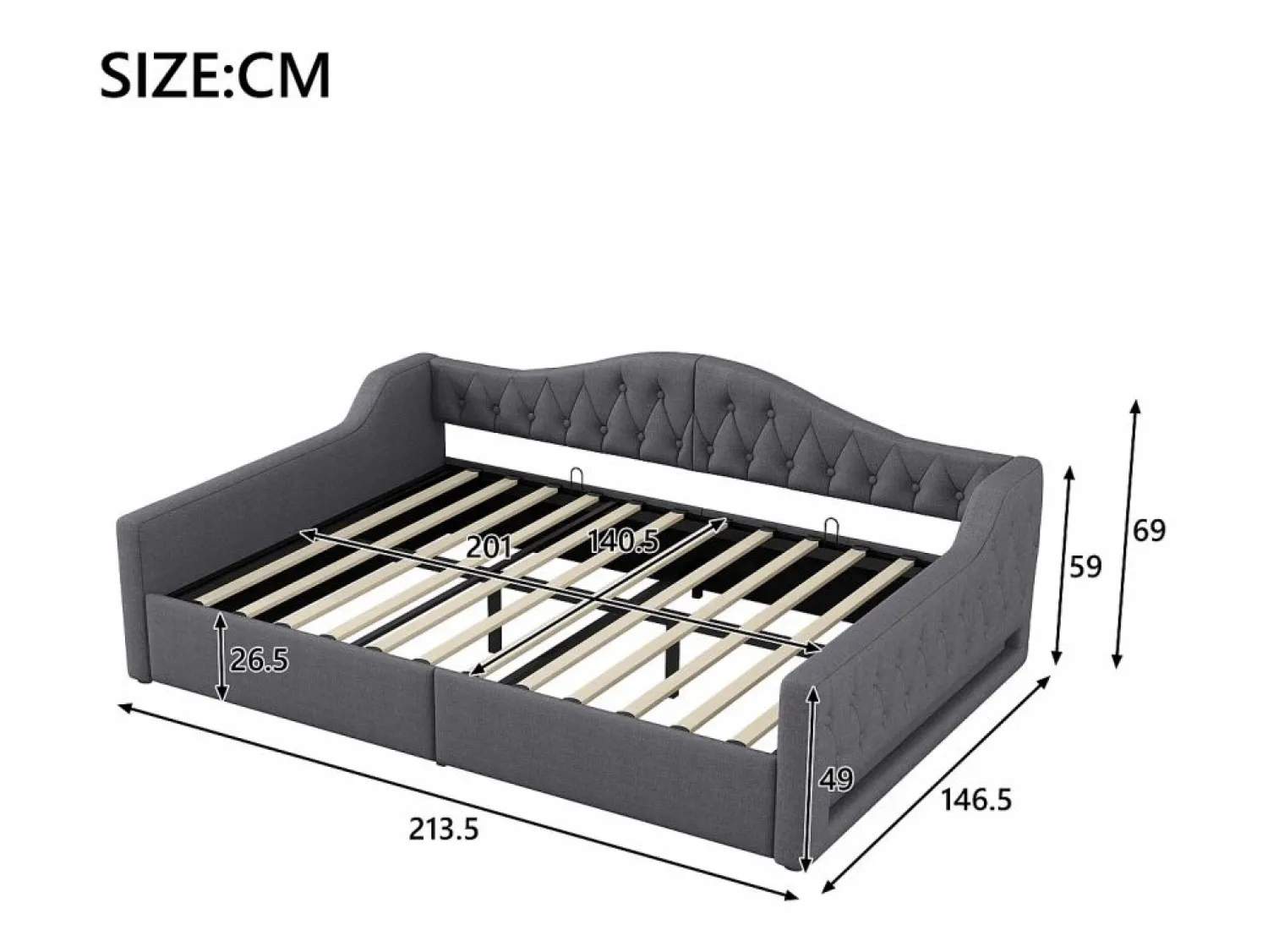 Hauss Spole Cama de día 140x200 cm en lino - Cama de adulto con canapé y LED
