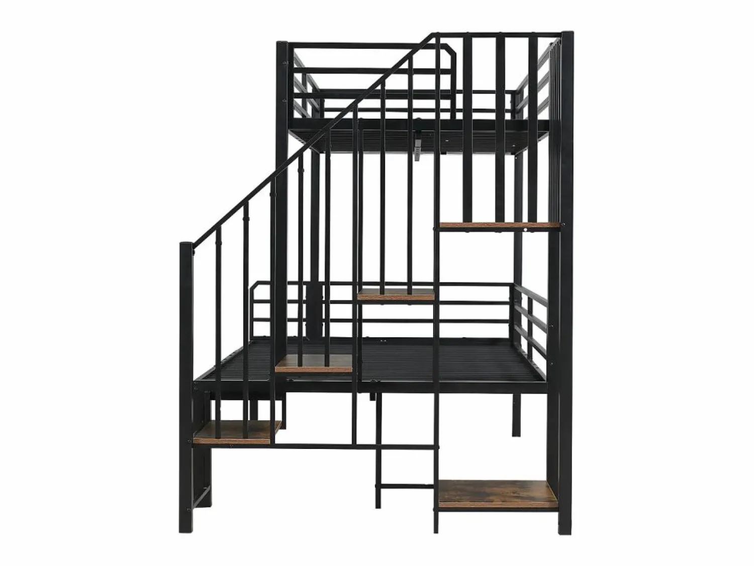 New Cama de hierro, litera esquinera para niños y adolescentes, con escalera y almacenaje. Material: hierro + MDF.Tamaños: 90x200cm y 120x200cm. Negro
