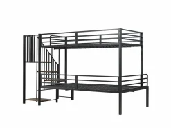 New Cama de hierro, litera esquinera para niños y adolescentes, con escalera y almacenaje. Material: hierro + MDF.Tamaños: 90x200cm y 120x200cm. Negro