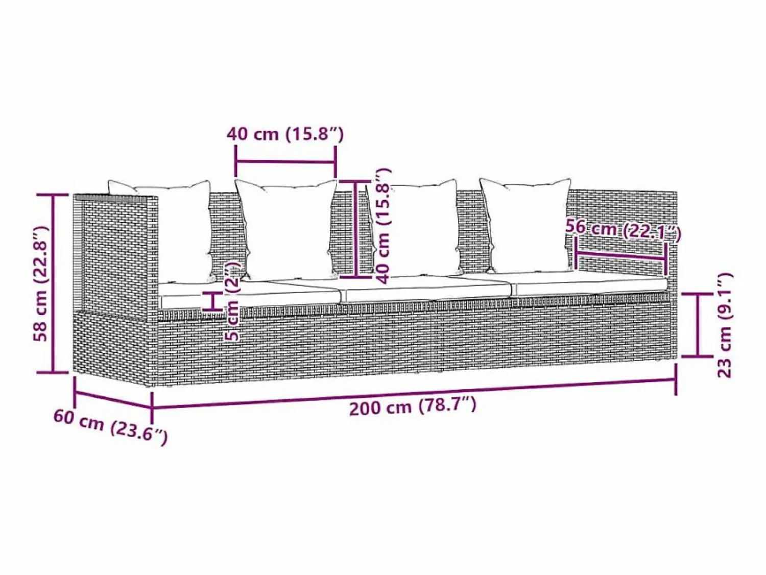 Discount Cama de jardín 200x60 cm ratán sintético Tumbona