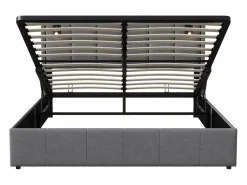 Best Cama de matrimonio 140 x 200 cm - Cabecero con luz de lectura - Compartimento hidráulico y somier de láminas - Terciopelo - Cama Terciopelo