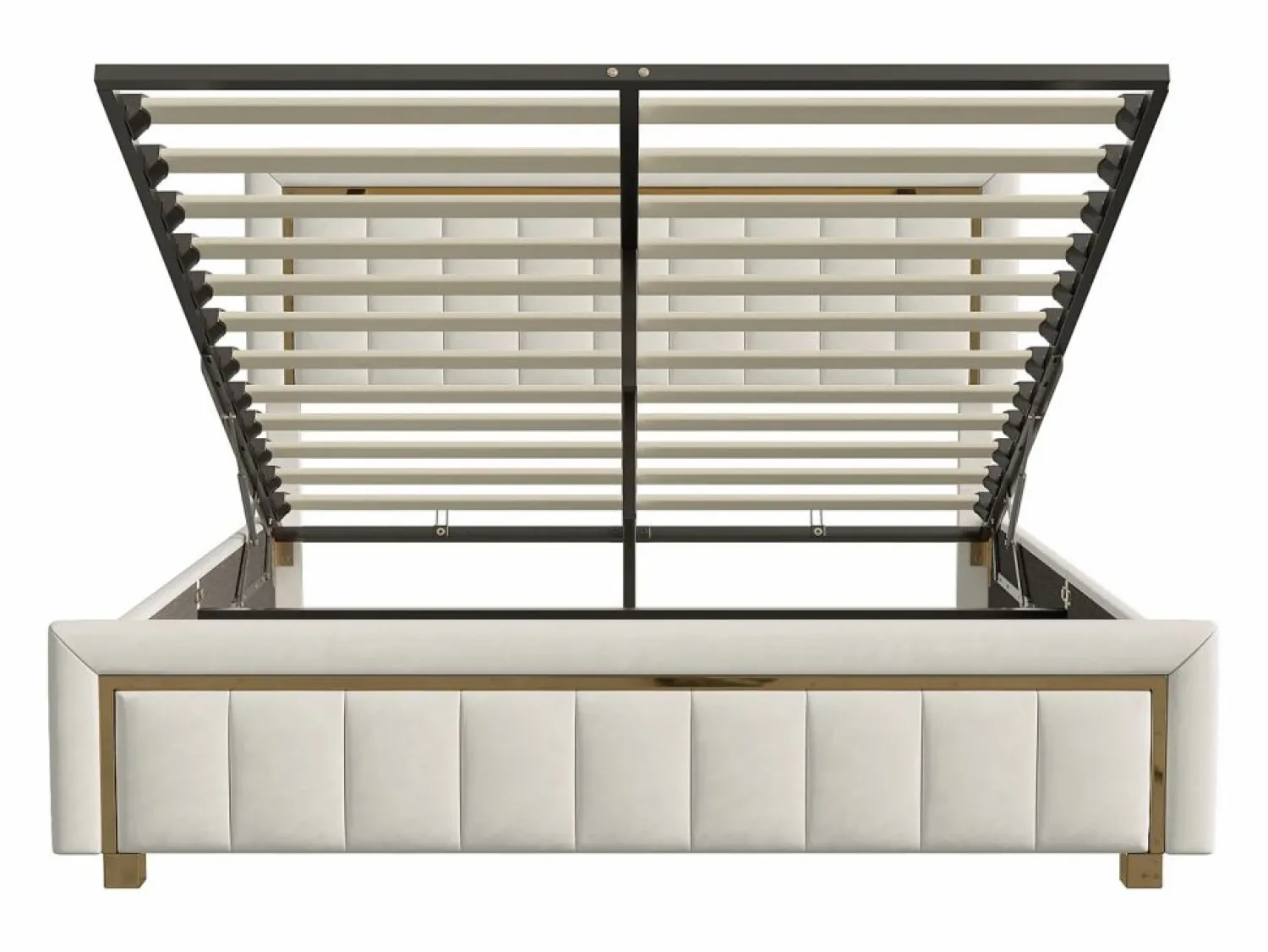 Best Cama de terciopelo con canapé de 160x200 cm - con palanca neumática - con somier de láminas - Beige