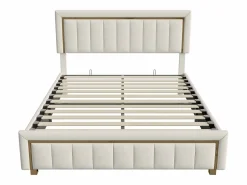 Best Cama de terciopelo con canapé de 160x200 cm - con palanca neumática - con somier de láminas - Beige