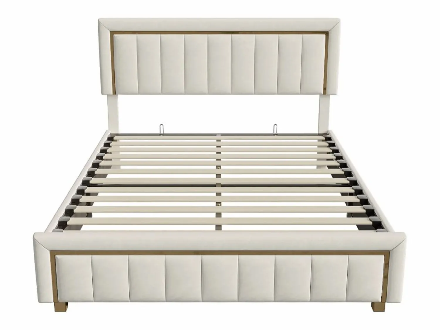 Best Cama de terciopelo con canapé de 160x200 cm - con palanca neumática - con somier de láminas - Beige