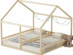 New Merax Cama doble cabina - 2 x 90 x 200 cm - madera de pino + MDF - color natural Color natural claro