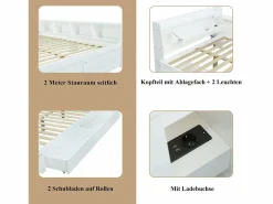 Discount Cama doble con canapé - 140 x 200 cm - cabecero con canapé + 2 luces - armarios laterales + cajón - aglomerado + MDF - Cama Con Canapé|Cama Con Almacenaje