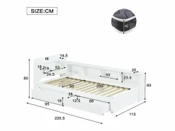 Cama doble con canapé - 90 x 200 cm - cabecero con canapé + 2 luces - Armarios laterales + cajón - aglomerado + MDF - Cama Con Canapé|Cama Infantil