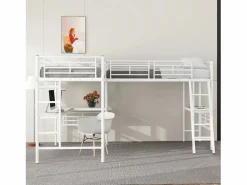 Best Cama doble entreplanta - 2 x 90 x 200 cm - con escritorio esquinero y escalera - metal - Cama Alta