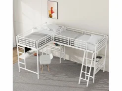 Best Cama doble entreplanta - 2 x 90 x 200 cm - con escritorio esquinero y escalera - metal - Cama Alta