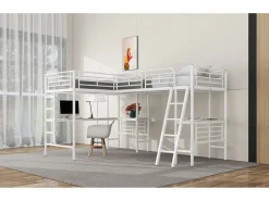 Best Cama doble entreplanta - 2 x 90 x 200 cm - con escritorio esquinero y escalera - metal - Cama Alta